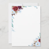 Dusty Blue en Bourgondië Red Flowers Baby shower Kaart (Achterkant)