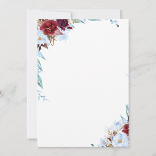 Dusty Blue en Bourgondië Red Flowers Baby shower Kaart (Achterkant)