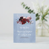 Dusty Blue en Bourgondië Save the Date Aankondigingskaart (Staand voorkant)