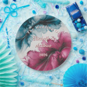 Dusty Blue en Bourgondische wervelende bruiloft Papieren Bordje (Feest)