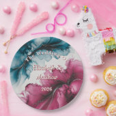 Dusty Blue en Bourgondische wervelende bruiloft Papieren Bordje (Feest)