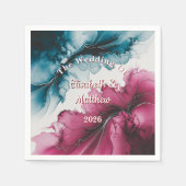 Dusty Blue en Bourgondische wervelende bruiloft Servet (Voorkant)