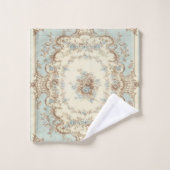 Dusty Blue en Brown Floral Oriental Bad Handdoek (Wasdoekje)