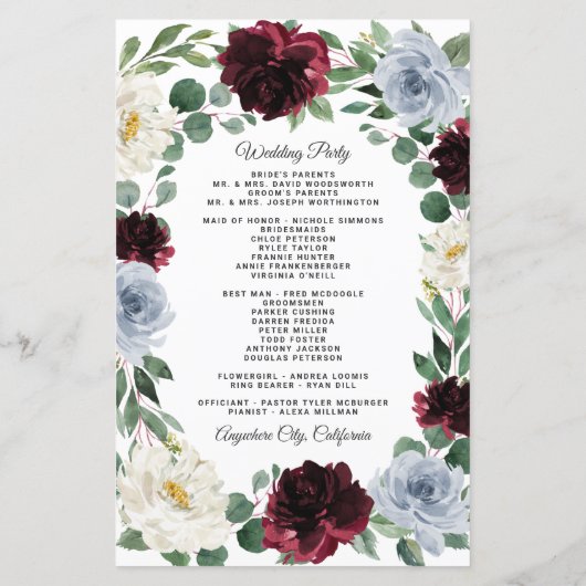 Dusty Blue en Burgundy Boho Fall Wedding Programs (Achterkant)