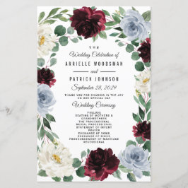 Dusty Blue en Burgundy Boho Fall Wedding Programs