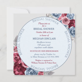 Dusty Blue en Burgundy Bridal Shower Invitation