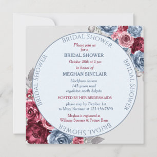 Dusty Blue en Burgundy Bridal Shower Invitation
