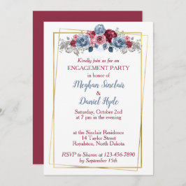 Dusty Blue en Burgundy Engagement Party Kaart