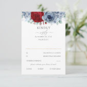 Dusty Blue en Burgundy Red Floral Wedding RSVP (Staand voorkant)