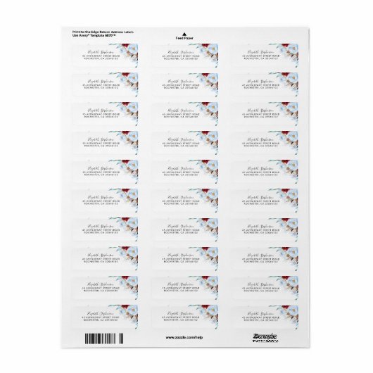 Dusty Blue en Burgundy Red Flowers Etiket (Full Sheet)