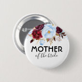 Dusty Blue en Burgundy Red Flowers Wedding Ronde Button 5,7 Cm (Voorkant /achterkant)
