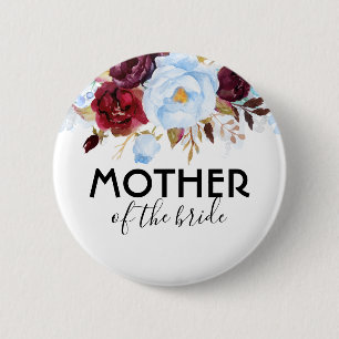 Dusty Blue en Burgundy Red Flowers Wedding Ronde Button 5,7 Cm