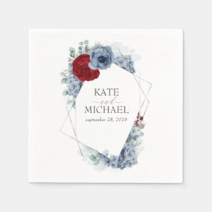Dusty Blue en Burgundy Red Flowers Wedding Servet