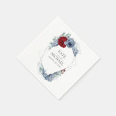 Dusty Blue en Burgundy Red Flowers Wedding Servet (Hoek)