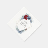 Dusty Blue en Burgundy Red Flowers Wedding Servet (Hoek)