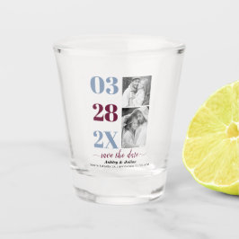 Dusty blue en burgundy twee foto Save the Date Shot Glas