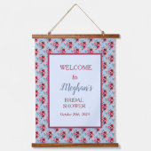 Dusty Blue en Burgundy Vrijgezellenfeest Welcome Hangend Wandkleed (Voorkant)