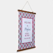 Dusty Blue en Burgundy Vrijgezellenfeest Welcome Hangend Wandkleed (Gebogen)