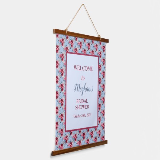 Dusty Blue en Burgundy Vrijgezellenfeest Welcome Hangend Wandkleed (Gebogen)