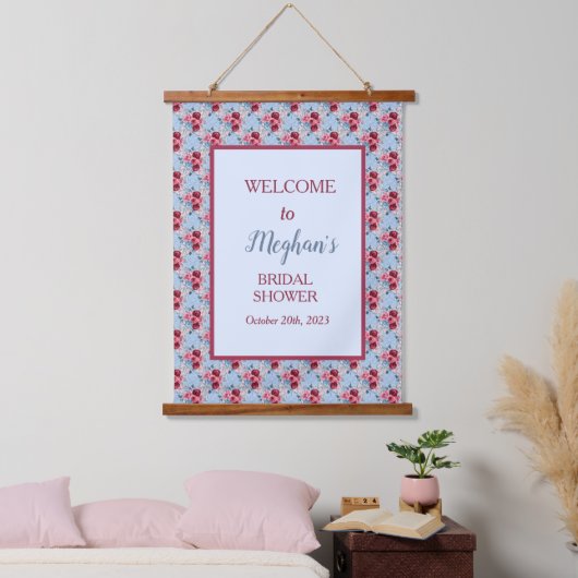 Dusty Blue en Burgundy Vrijgezellenfeest Welcome Hangend Wandkleed (Slaapkamer)