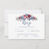 Dusty Blue en Burgundy Wedding RSVP Enclosure (Voorkant)