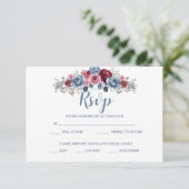 Dusty Blue en Burgundy Wedding RSVP Enclosure (Staand voorkant)