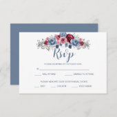Dusty Blue en Burgundy Wedding RSVP Enclosure (Voorkant / Achterkant)