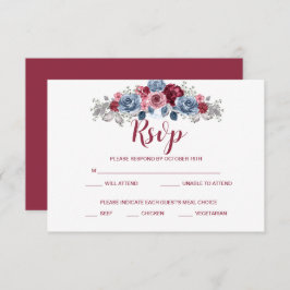 Dusty Blue en Burgundy Wedding RSVP Enclosure Save The Date