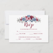 Dusty Blue en Burgundy Wedding RSVP Enclosure Save The Date (Voorkant)