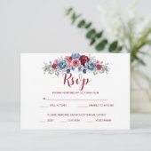 Dusty Blue en Burgundy Wedding RSVP Enclosure Save The Date (Staand voorkant)