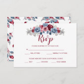 Dusty Blue en Burgundy Wedding RSVP Enclosure Save The Date (Voorkant / Achterkant)