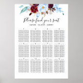 Dusty Blue en Burgundy Wedding Seating Chart Poster (Voorkant)