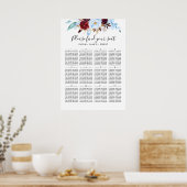 Dusty Blue en Burgundy Wedding Seating Chart Poster (Keuken)