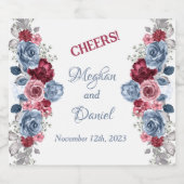 Dusty Blue en Burgundy Wedding Sparkling Wijnetiket (Enkel label)