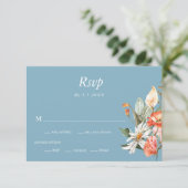 Dusty Blue en Coral Pink Floral Wedding RSVP Kaart (Staand voorkant)