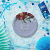 Dusty Blue en Cranberry Burgundy Wedding Papieren Bordje (Feest)