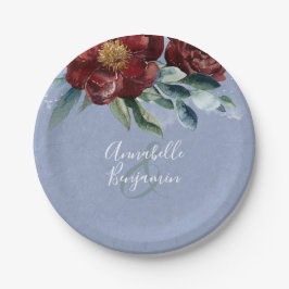 Dusty Blue en Cranberry Burgundy Wedding Papieren Bordje