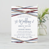 Dusty Blue en Cranberry Streamers het huwelijk van Kaart (Staand voorkant)