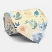 Dusty Blue en Cream Floral Rozen Waterverf Neck Stropdas (Opgerold)
