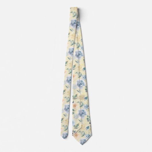 Dusty Blue en Cream Floral Rozen Waterverf Neck Stropdas (Achterkant)