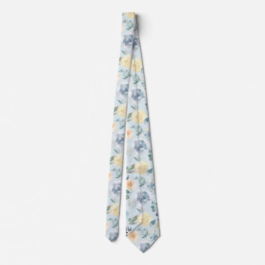 Dusty Blue en Cream Floral Rozen Waterverf Neck Stropdas (Achterkant)