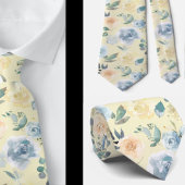 Dusty Blue en Cream Floral Rozen Waterverf Neck Stropdas