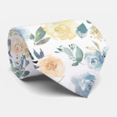 Dusty Blue en Cream Floral Rozen Waterverf Stropdas (Opgerold)