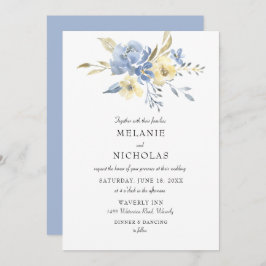 Dusty Blue en Cream Floral Wedding Kaart