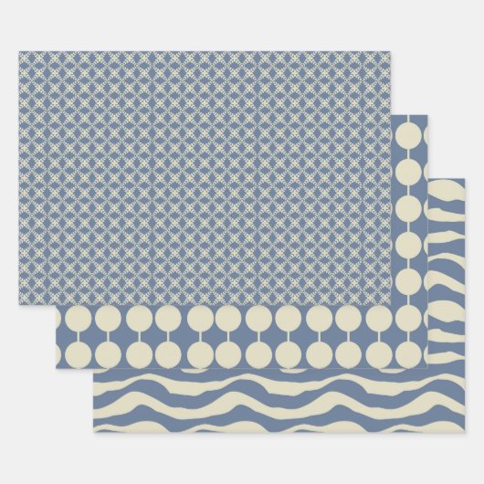 Dusty Blue en Cream Patronen met Kerstmis Inpakpapier Vel (Set)