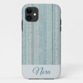 Dusty Blue en Cream Stripes gepersonaliseerd Case-Mate iPhone Case (Achterkant)