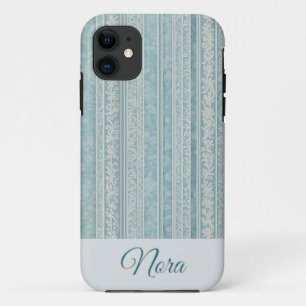 Dusty Blue en Cream Stripes gepersonaliseerd Case-Mate iPhone Case