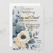 Dusty Blue en crème bruiloft uitnodiging (Voorkant / Achterkant)