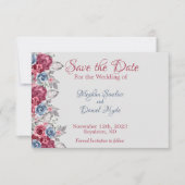 Dusty Blue en Deep Burgundy Floral Save the Date (Voorkant)