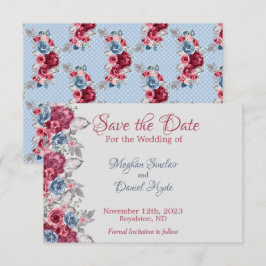 Dusty Blue en Deep Burgundy Floral Save the Date